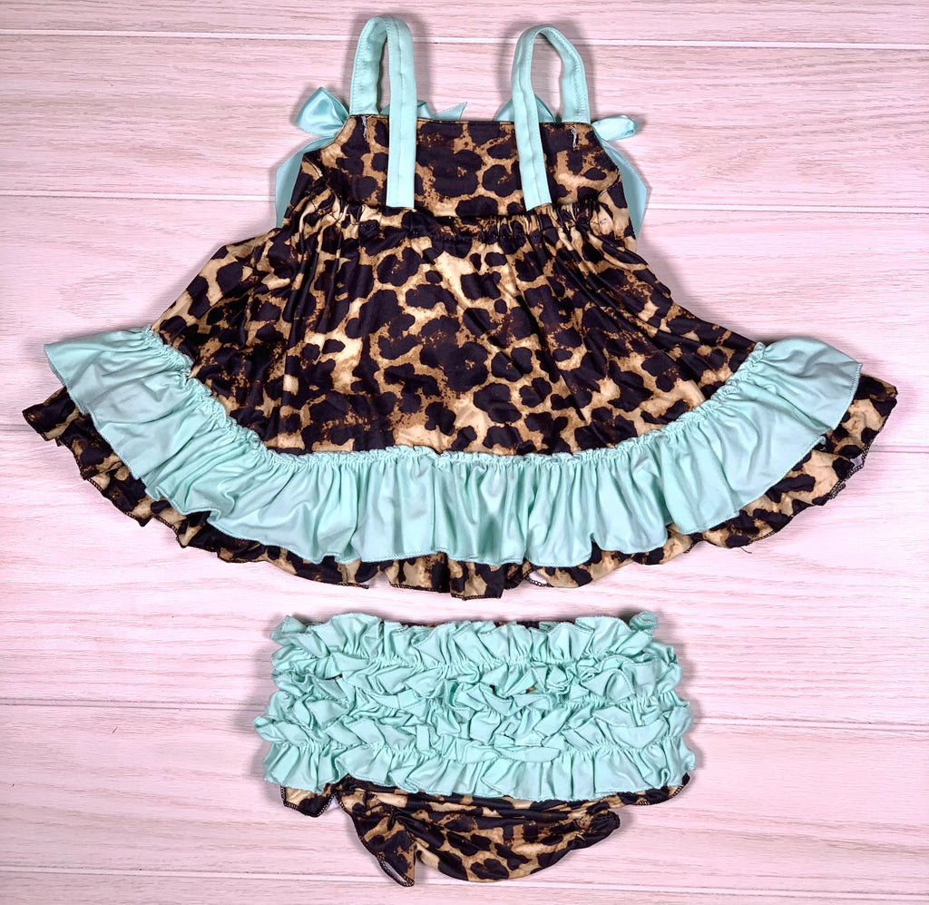 Mint Leopard Dress Set w/Bloomer - Sassy Little Sunflower