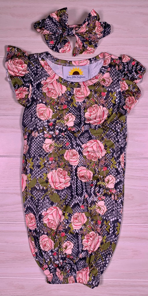 Peach Rose Snake Print Gown w/ Headband - Sassy Little Sunflower