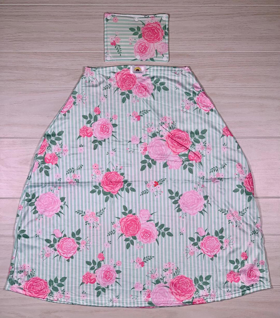 Mint Green Striped Rose Car Seat Cover - Sassy Little Sunflower