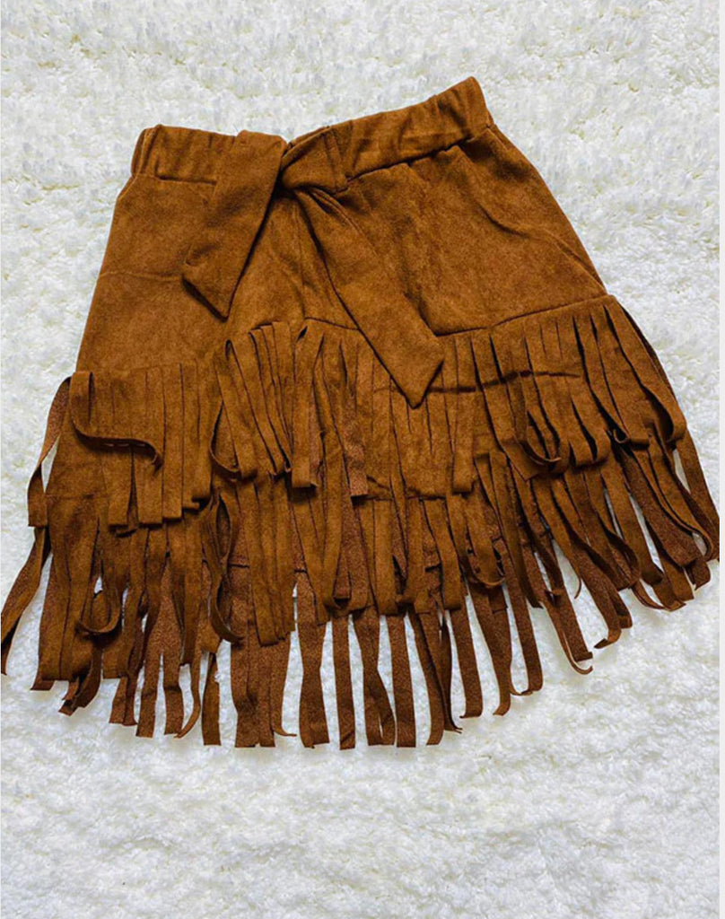 Brown Suede Fringe Skirt