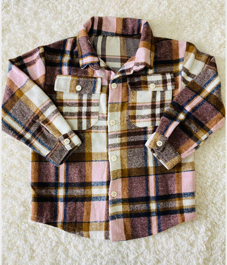 Pink and brown plaid shacket