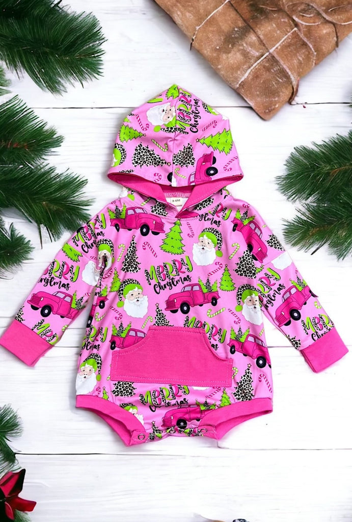 Pink Santa Hooded Romper