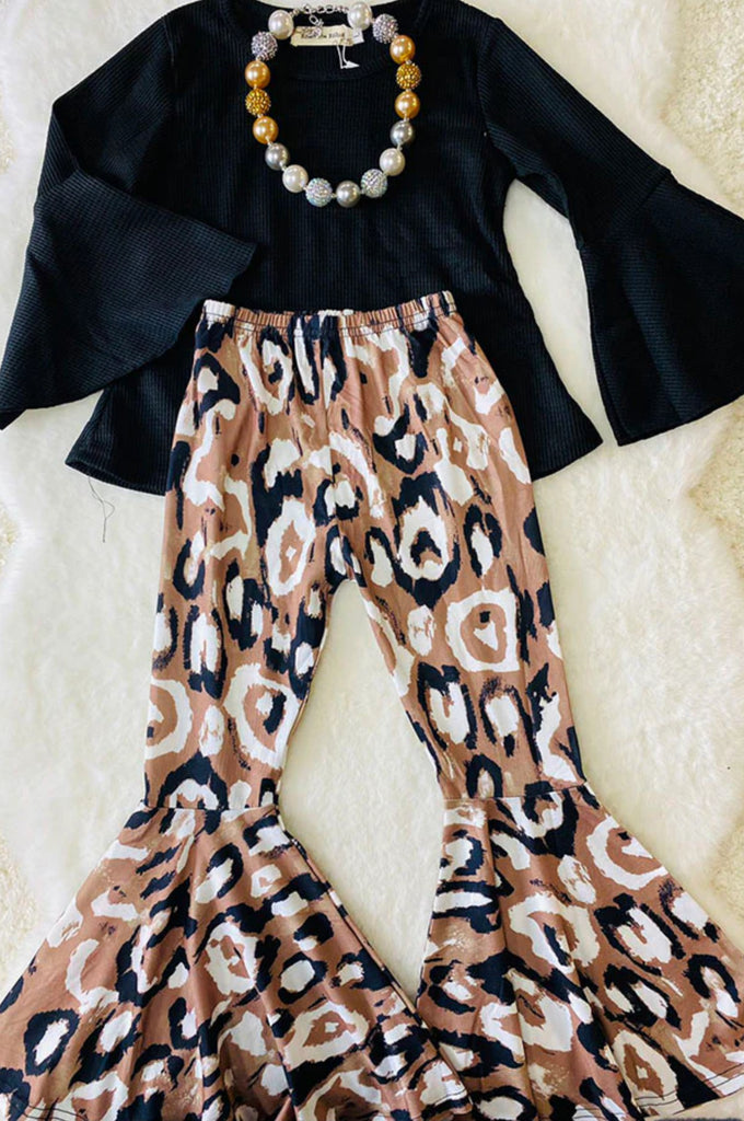 Caramel Leopard Bell w/Black Bell Sleeve Top