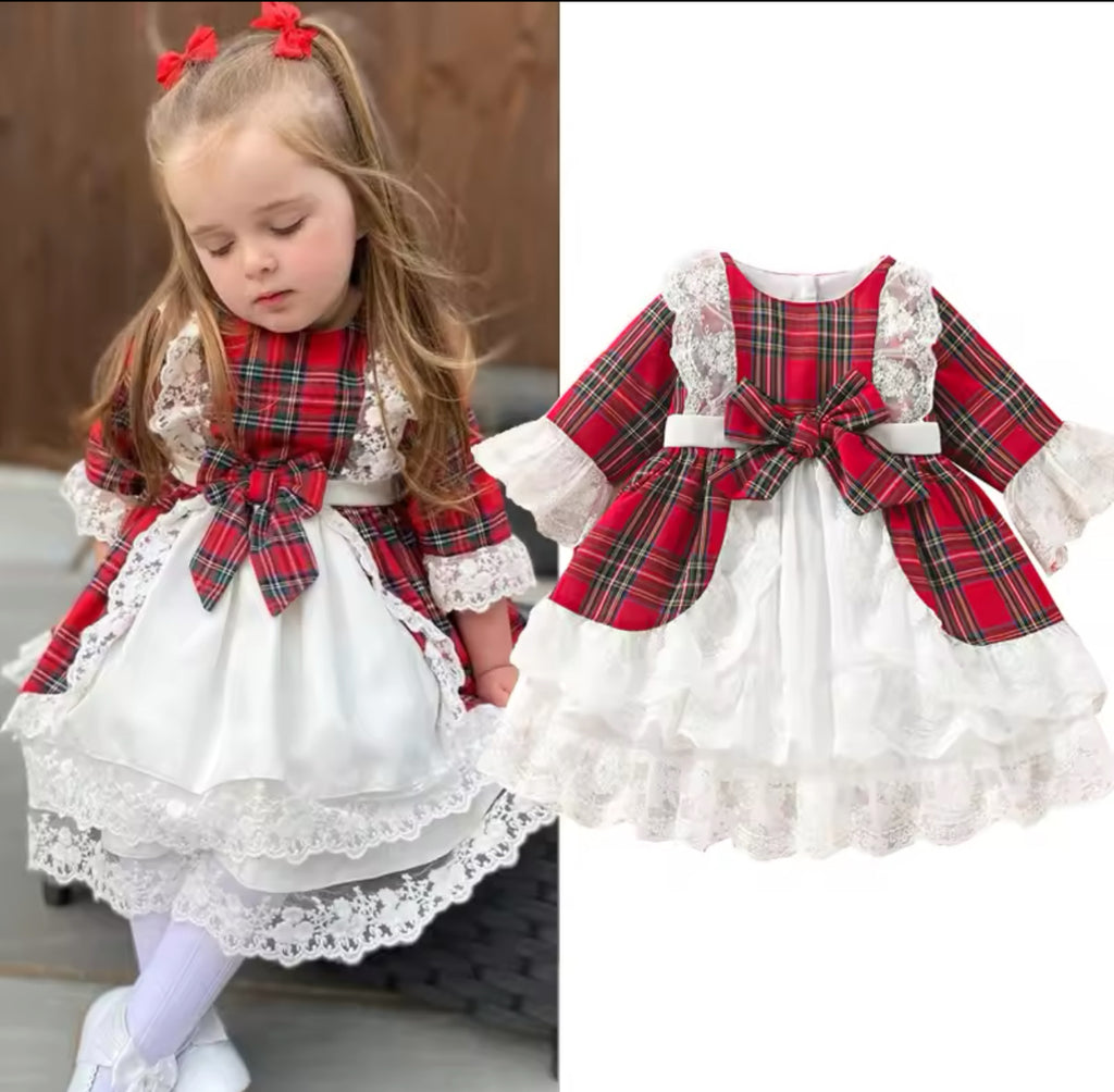 Red Plaid and White Lace Boutique Dress