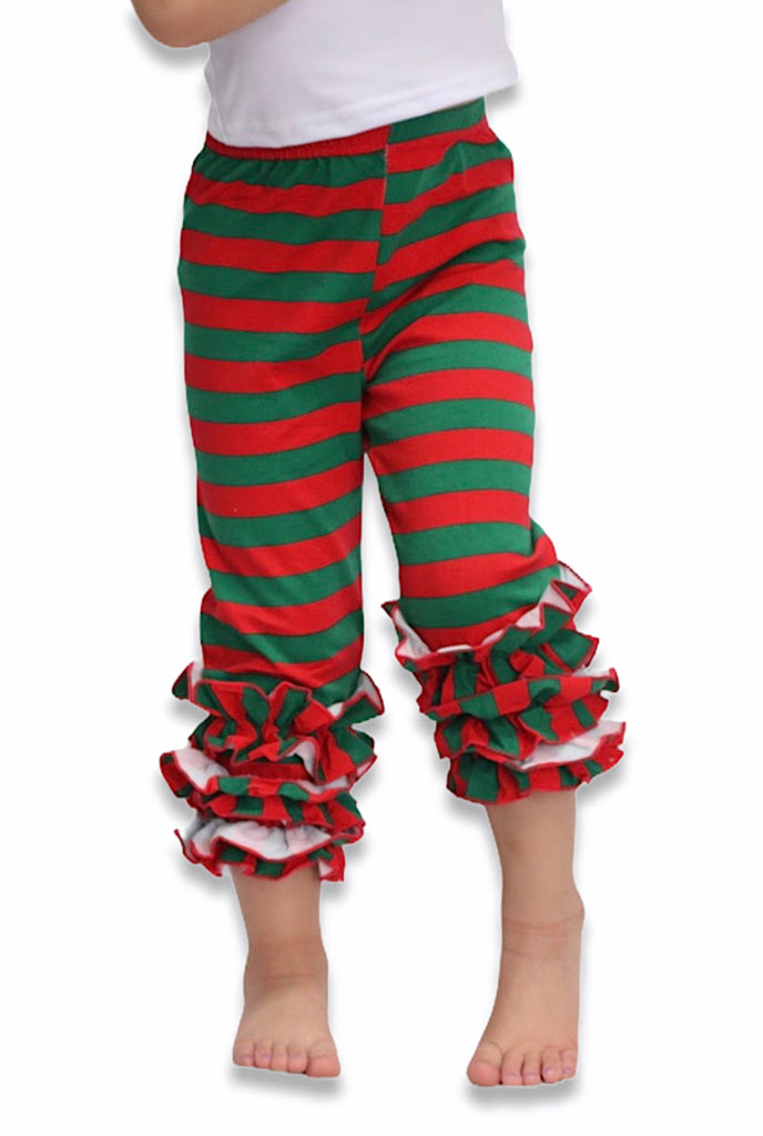 Green and Red Ruffle Bottom Capris Pant