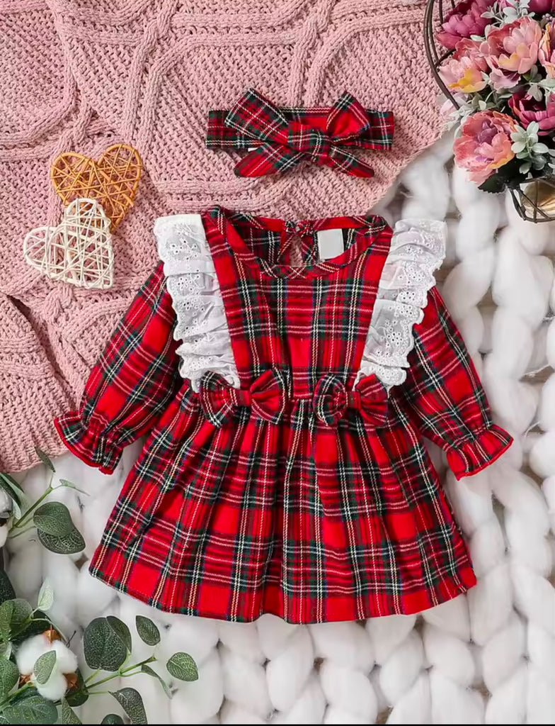 Red Plaid and Lace Dress