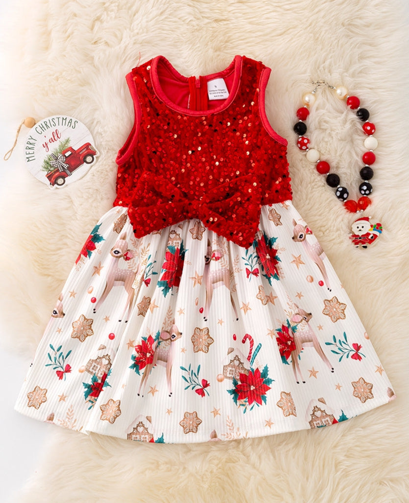 Deer and Poinsettia Dress