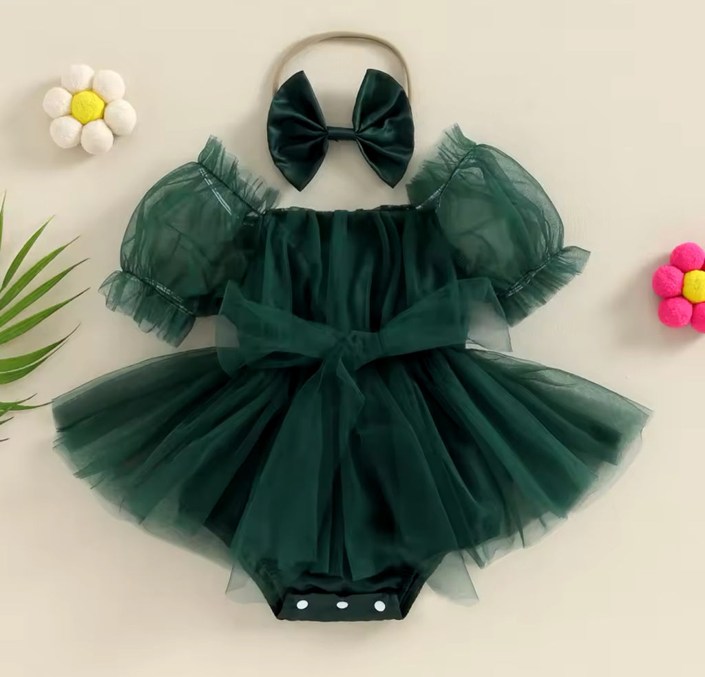 Green Tulle Tutu Romper w/matching headband