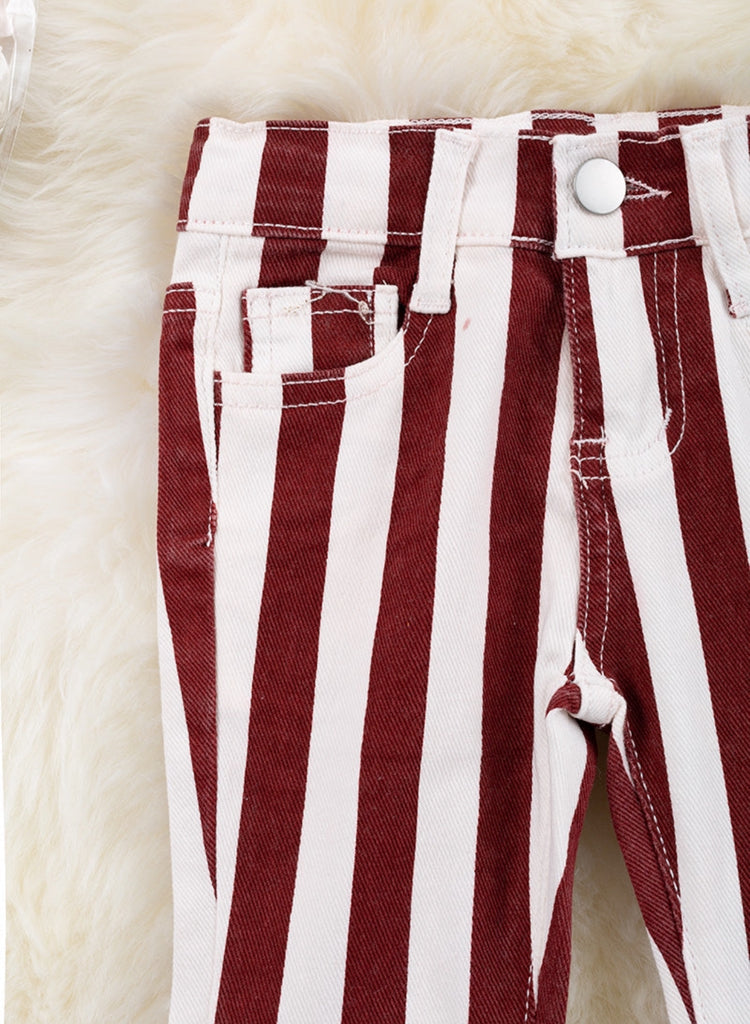 Burgundy Stripe Bootcut Denim Jeans