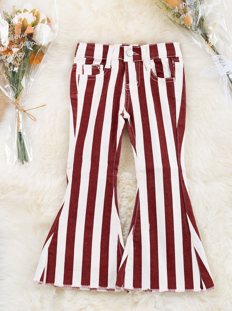 Burgundy Stripe Bootcut Denim Jeans