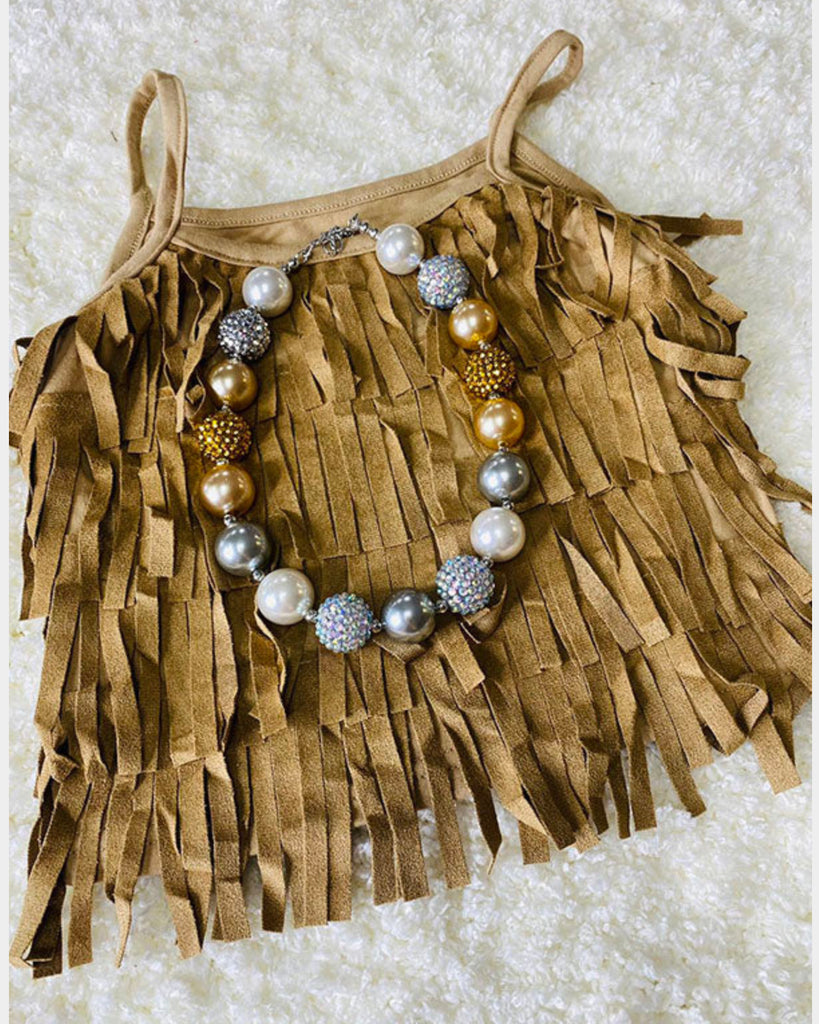 Tan Suede Fringe Tank