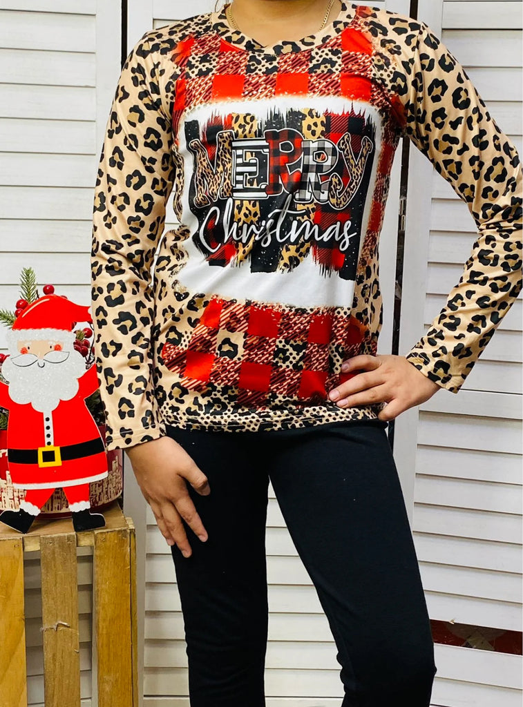 Leopard Merry Christmas Top