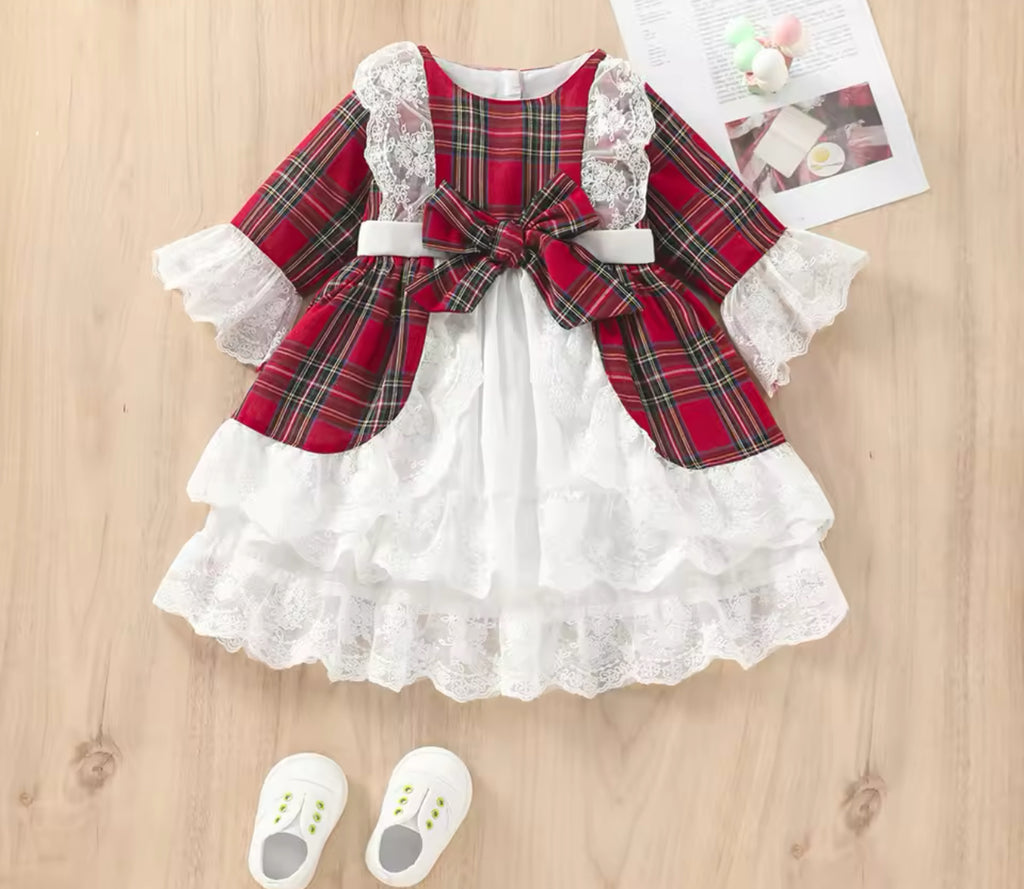 Red Plaid and White Lace Boutique Dress