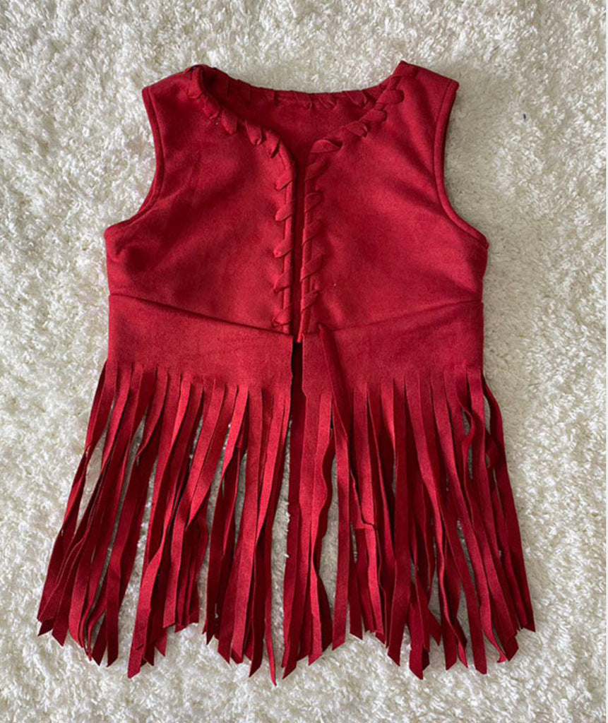 Red Suede Fringe Vest