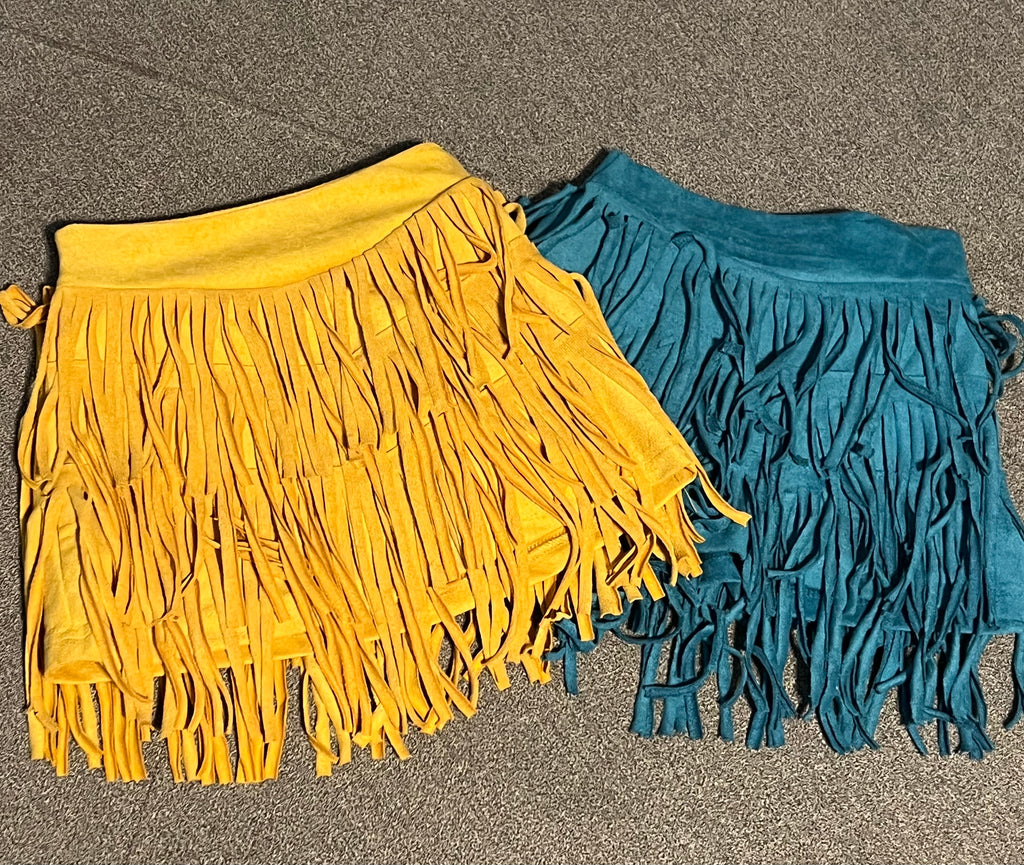 Turquoise OR Mustard Suede Fringe Skirt