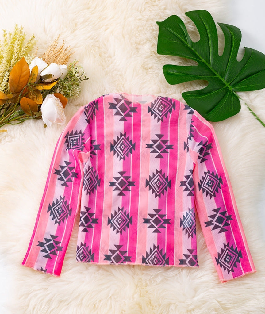 Pink Aztec Mesh Top