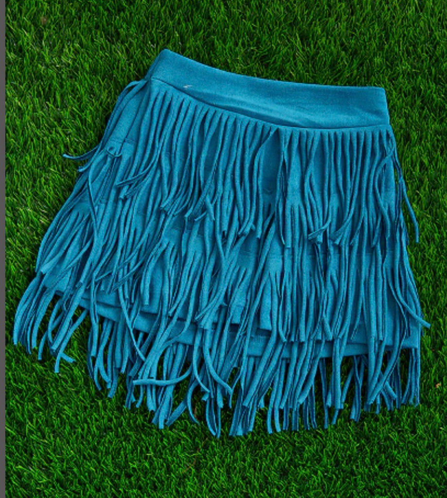 Turquoise OR Mustard Suede Fringe Skirt