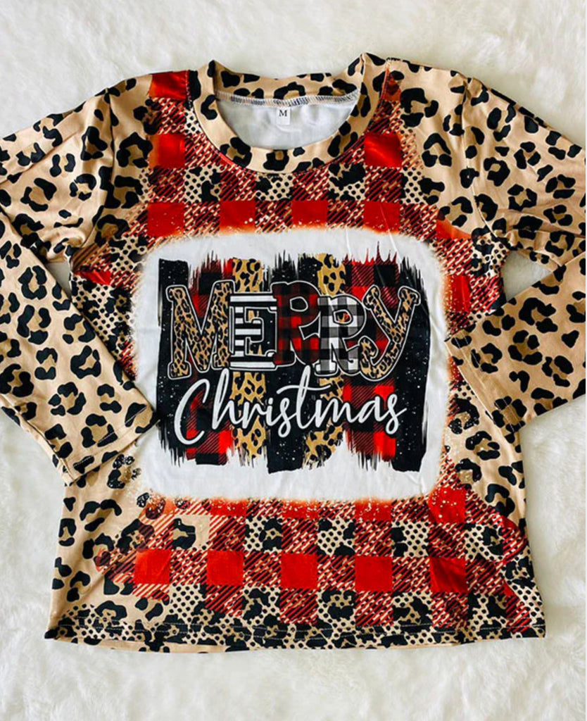 Leopard Merry Christmas Top