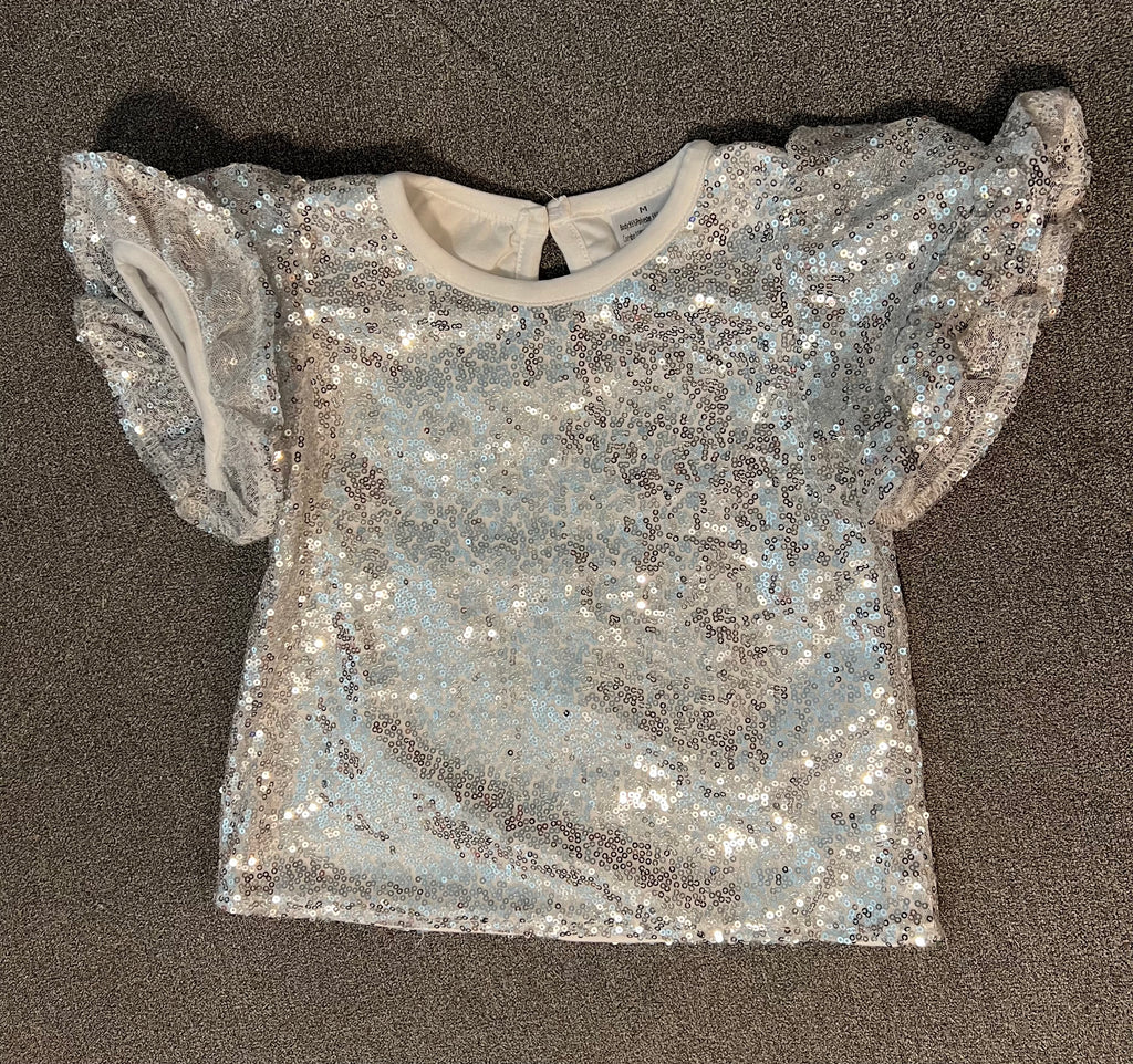 Bedazzled Silver Sequin Top with cotton lining even sleeves - Sassy Little Sunflower