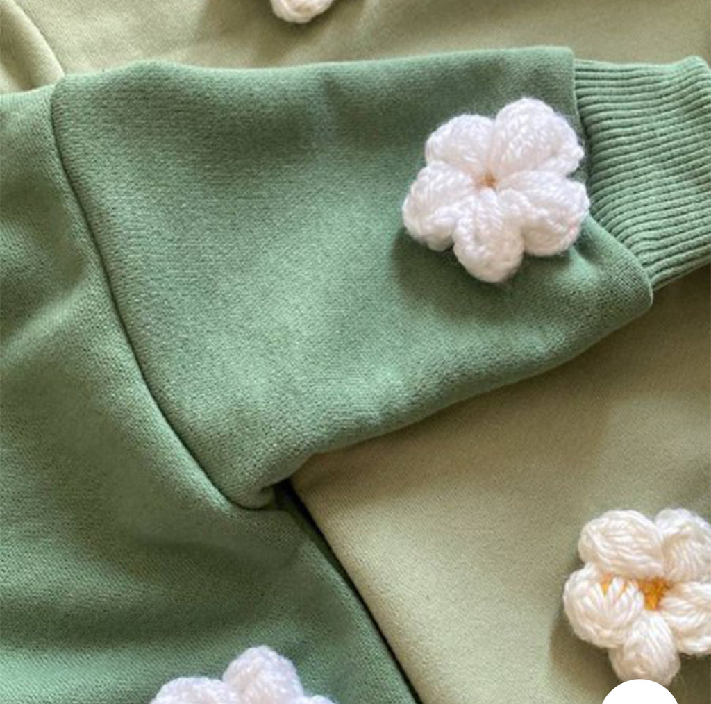 Sage Green Romper with Puff Daisies