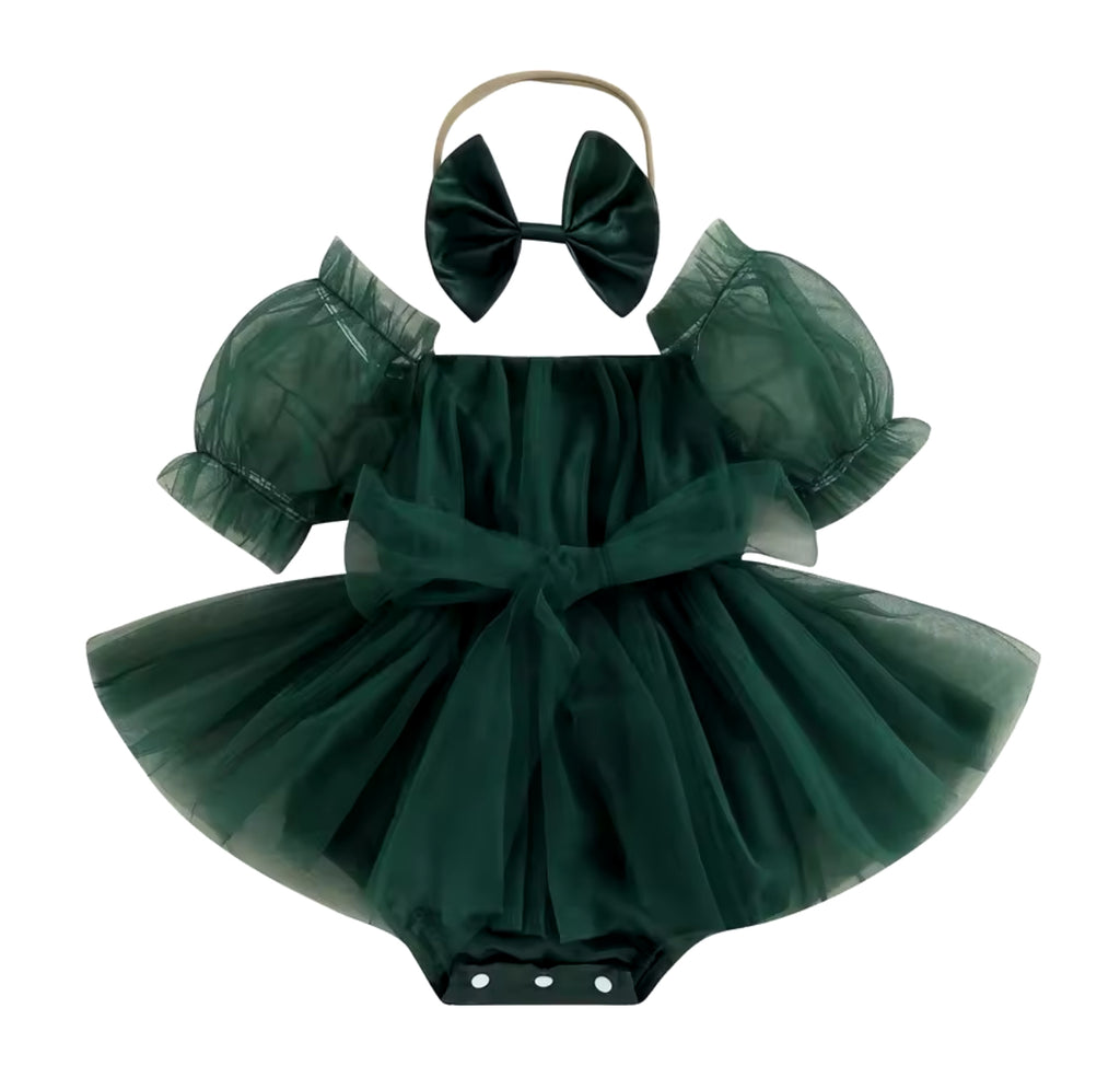 Green Tulle Tutu Romper w/matching headband