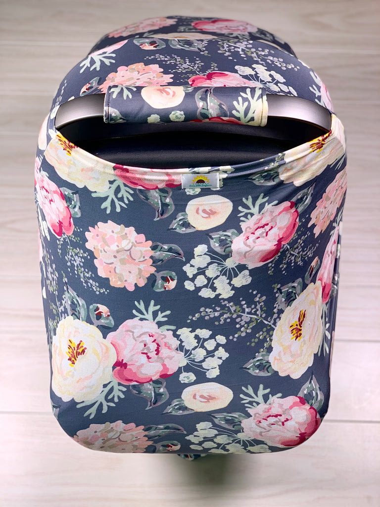 Navy Floral Car Seat Cover - Sassy Little Sunflower