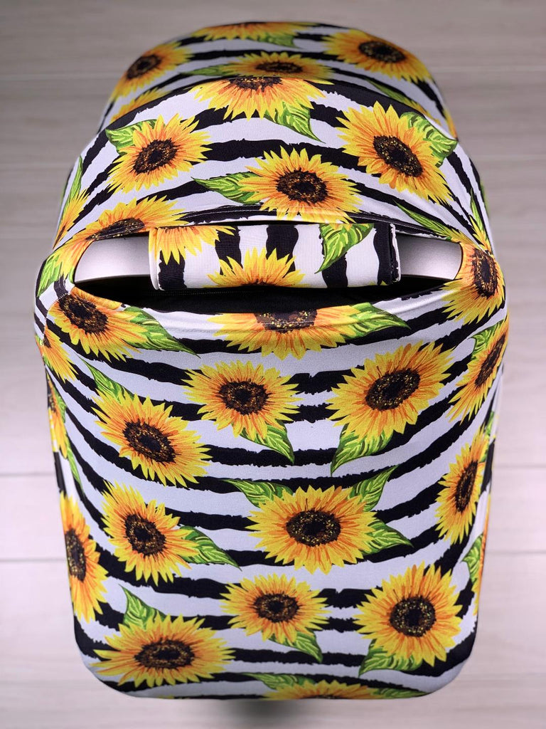 Black & White Striped Sunflower Car Seat Cover - Sassy Little Sunflower