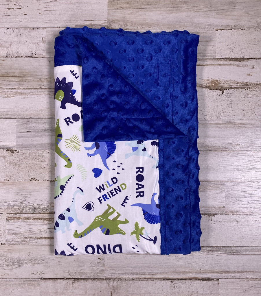 Blue Dino Boys Minky Blanket - Sassy Little Sunflower