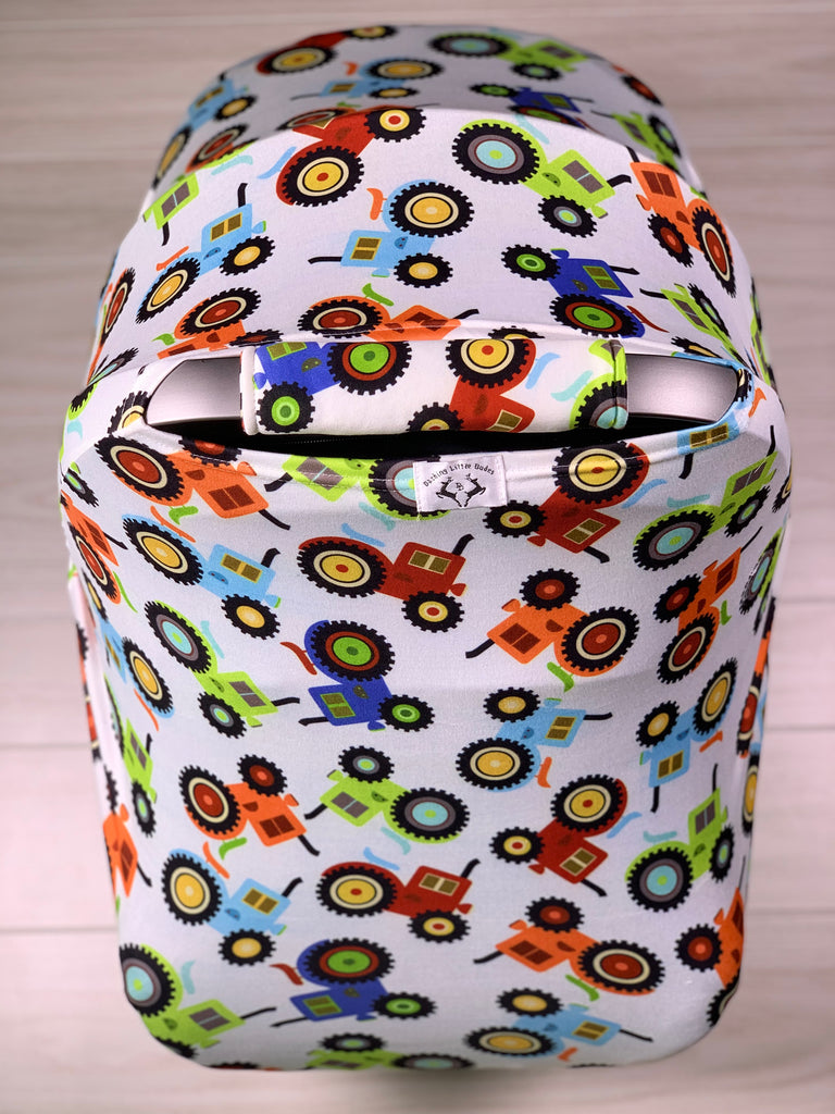 Boys Colorful Tractor Car Seat Cover - Sassy Little Sunflower