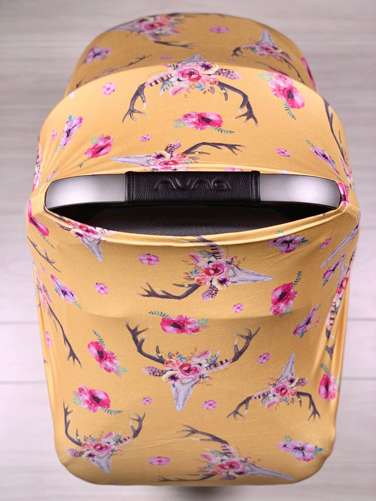 Mustard Boho Skull Car Seat Cover - Sassy Little Sunflower